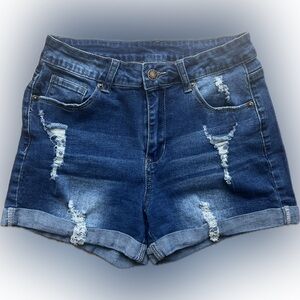 luvamia Women’s ripped denim Jean shorts High waisted stretchy Folded Hem shorts